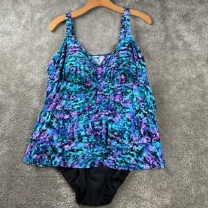 Croft & Barrow Swimsuit Womens 18W Blue Purple NWT Tummy Control Triple Tier 1PC